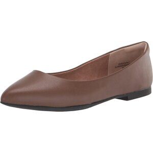 Womens Chocolate Faux Leather Closed Pointed-Toe Low Heel Slip On Ballet Shoes